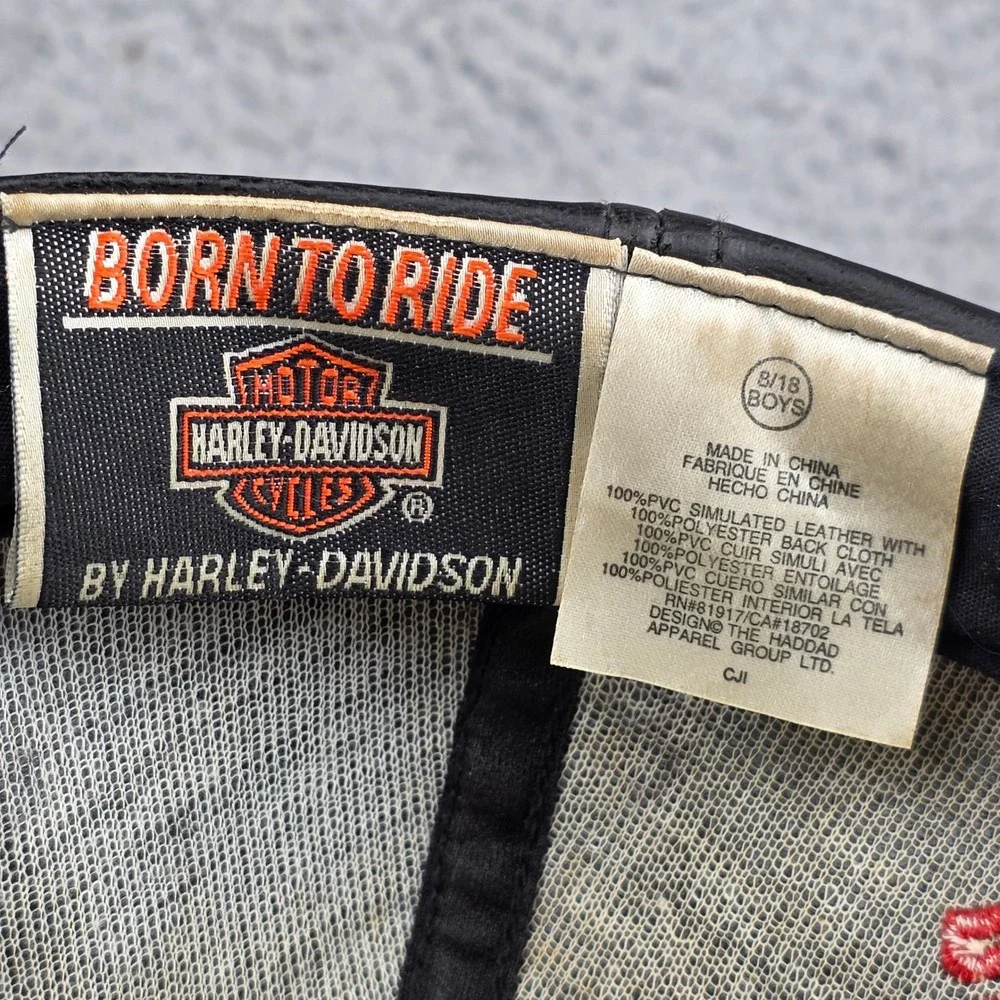 Harley-Davidson Baseball Cap Boys 8/18 Black Faux Leather Ride‎ The Wind Y2K VTG